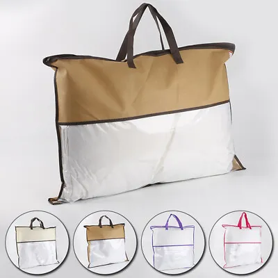 £3.47 • Buy Pillow Storage Bag Non Woven Tote Zipper Clear Bags Home Organizer Saving Space