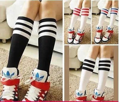 Girls Football Basketball Baseball Tennis Gym Sport Knee High Striped Socks  • £3.49