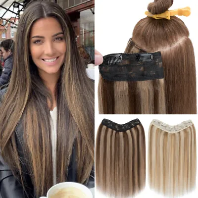 One Piece Clip In Remy Real 100% Human Hair Extensions V Shape Weft 3/4Full Head • $23.70