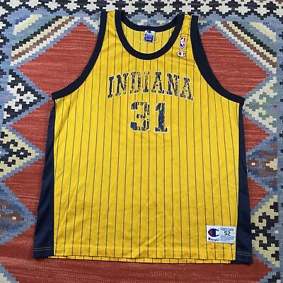 VTG Champion Indiana Pacers Reggie Miller Stripe Jersey NBA Size 52 XXL Thrashed • $34.99