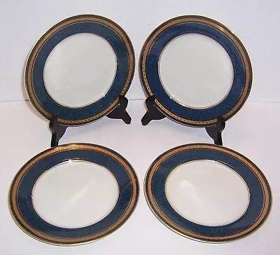 Mikasa Grande Ivory Imperial Lapis 4 Salad Plates (7.5”) Blue Rim – Gold Trim • $48