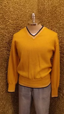 Vtg Gold/Blue Wool Varsity Letter Sweater Co. V-Neck Sz Lrg By Borough 1960s • $64.99