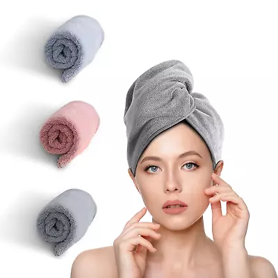 Microfiber Hair Towel Wrap: 3 Packs Super Absorbent Quick Dry Turbans • $8.54