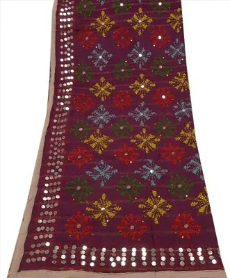 Sanskriti Vintage Dupatta Long Stole Pure Georgette Silk Ooak Handmade Phulkari • $64.99