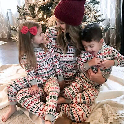 Christmas Family Matching Mom Dad Kids Baby Elk Pyjamas Set Pajamas Sleepwear • £9.59