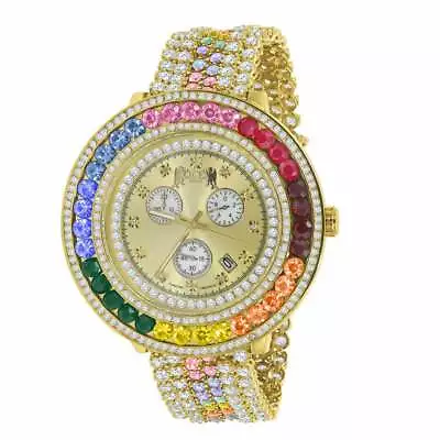 Men's Custom Big Face XXL Multi Color Cz Band & Remove Able Bezel Wrist Watch • £192.75