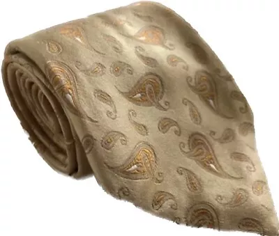 Lknw ISAIA NAPOLI Golden GOLD Silk PAISLEY Seven 7-FOLD JACQUARD Necktie TIE • $40