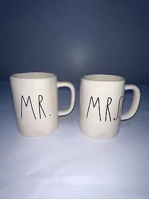 Rae Dunn Artisan Dimpled Ivory Ceramic MR. & MRS. Wedding Coffee Mugs Set Of Two • £14.59