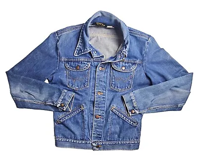 Vintage 70s Wrangler 136MJ Jacket Size 38 No Fault Denim Dark Wash Zig Zag USA • $52.99