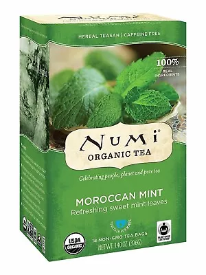 Numi Organic Tea Moroccan Mint 18 Count Box Of Tea Bags Herbal Teasan • $11.27