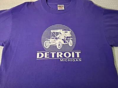 Vintage Detroit Michigan Souvenir Purple Cotton T-shirt Size XL Single Stitch • $29.99