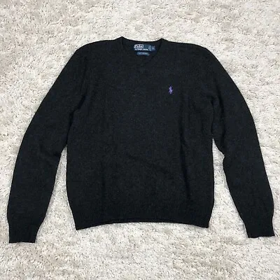Polo Ralph Lauren 100% Italian Lambs Wool Sweater Men's L Charcoal Black V-Neck • $29