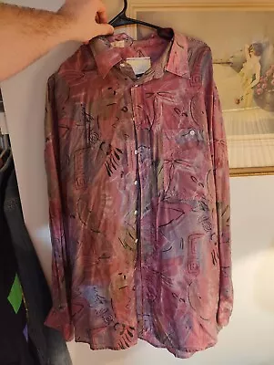 Vintage 100% Silk Patterned Shirt - Size: L • $20