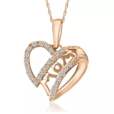 Diamond MOM Heart Pendant In White Yellow Or Rose Gold Includes 18  Necklace • $259.99