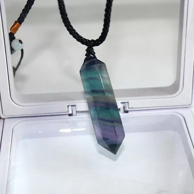 AAA Natural Colorful Fluorite Quartz Crystal Point Wand Pendant Necklace Healing • $3.79