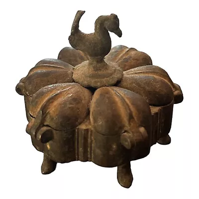 Antique Mughal Bronze Prayer/ Kumkum/Sindoor/Pooja Peacock 6 Compartment Box • $134.49
