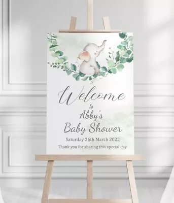 Personalised Baby Shower Welcome Sign Poster Wall Art Print Picture Eucalyptus  • £5.99