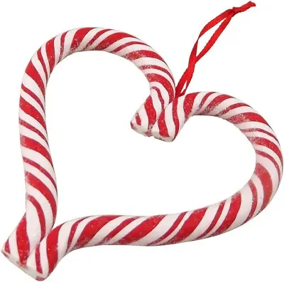 £9.99 • Buy Set Of 3 Gisela Graham Christmas Candy Cane Resin Heart Tree Decorations