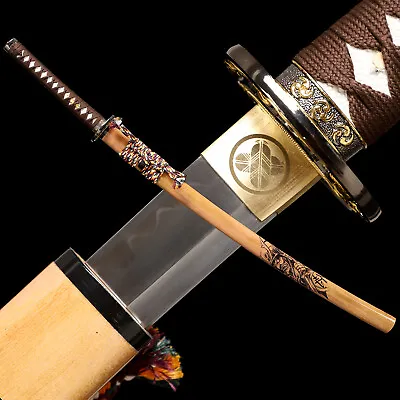 T10 Steel Clay Tempered Real Hamon Katana Japanese Samurai Sword Full Tang Sharp • $128.88