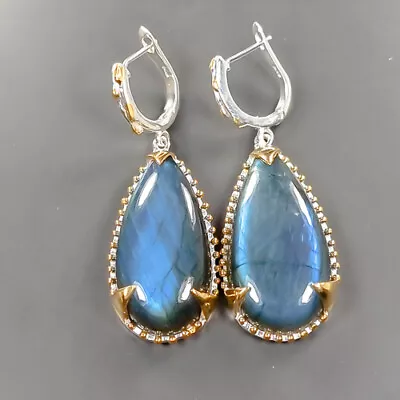 Natural 70 Ct+ Labradorite Earrings 925 Sterling Silver /E109144 • $49.99