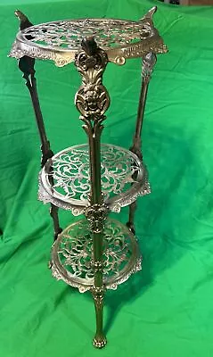 Vintage Hollywood Regency Stand  - 3 Tiers Ornate Brass Mid Century Modern • $263