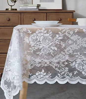 60 X 84 Lace Tablecloth. White Rectangle Tablecloth With English Rose Design.... • $34.47