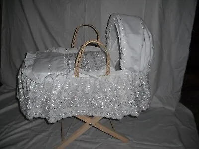 Hand Made Dolls Moses Basket With Stand.white Lacy Inc Pillow • $41