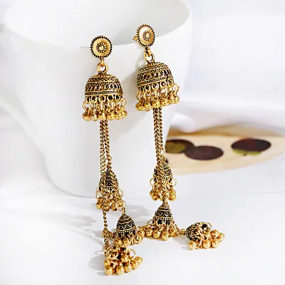 Retro Bollywood Exquisite Jhumka Indian Earrings Bell Long Tassel Drop Earrings • $6.58