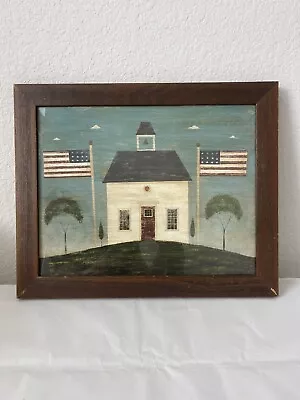 Warren Kimble ‘SCHOOL HOUSE FLAGS’ Framed Glass Print Folk Art  13.5” X 16.5” • $43.33