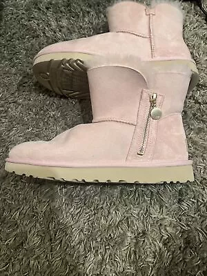 Ugg Shell Pink Suede/ Sheepskin Bailey Zip Short Boots Women Us 9/ Eur 40 ~nwob • $130