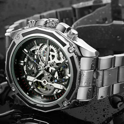 £23.99 • Buy Top Mechanical Automatic Men's Watch Skeleton Waterproof Stainless Steel Band