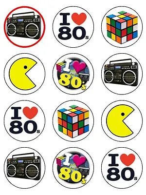 12 X 2  I Love The 80's Party Mix Edible PRE-CUT Rice Paper Cup Cake Toppers • £1.70