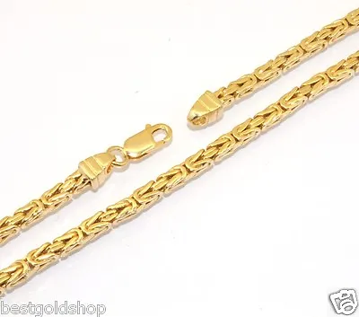 Mens Long 3mm Solid Square Byzantine Chain Necklace Brass Yellow Gold Tone • $48.97