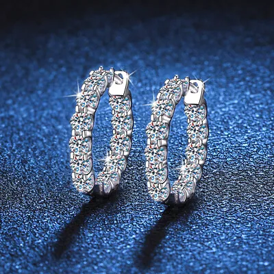 3mm 2.4ct Iced Moissanite Hoop Huggie Earrings Women 925 Silver Platinum Plated • $35.70