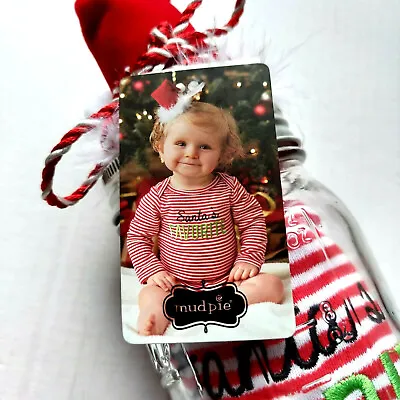 Mud Pie Christmas LS Crawler Size 0 To 6 Mos Santa Hat Hair Clip Mason Jar Gift • $14.87