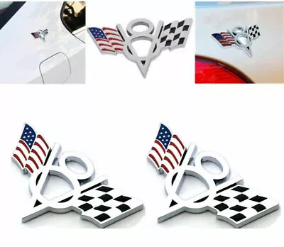 NEW 2x V8 US USA Flag Car Auto Chrome Trunk Metal Emblem Badge Decal Sticker • $16.96