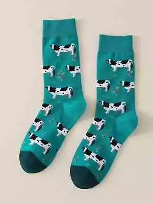 Ladies New Teal Cow Design Novelty Socks. One Size Stretchy. • £3.20