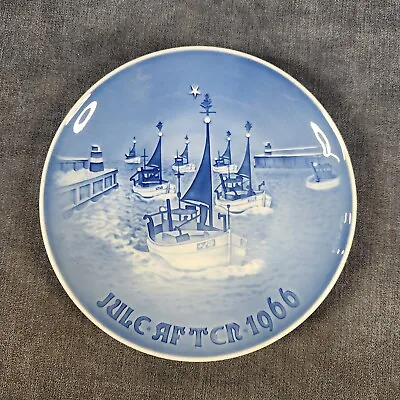 1966 B&G Bing & Grobdahl Copenhagen Blue Christmas Plate Sailboat Denmark U-10H • $15