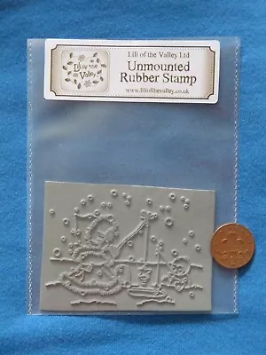 Lili Of The Valley Unmounted Rubber Stamp – Christmas Girl Fishing BNIP • £4.50