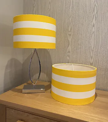 Handmade Lampshade In A Yellow And White Wide Stripe Fabric Various Sizes • £19.95
