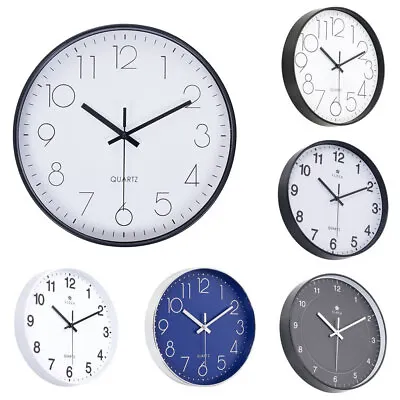 Wall Clock Round Silent Home Kitchen Bedroom Office Indoor Quartz Modern Decor • £7.95