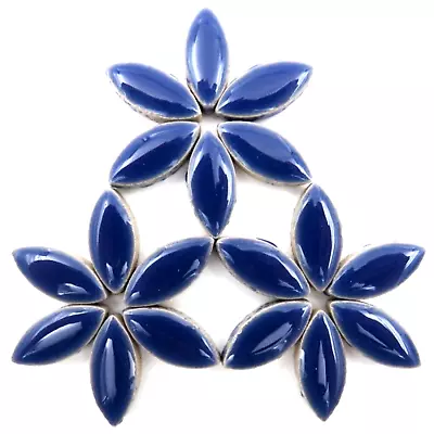 25 Tiles Electric Blue Petals Ellipse Ceramic Mosaic Tile Pieces - 25 Mm X 11 Mm • $4.25