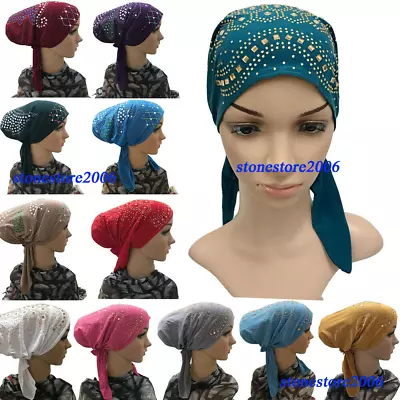 Muslim Women Hijab Turban Underscarf Inner Cap Ninja Hat Rhinestone Bonnet Scarf • $8.12