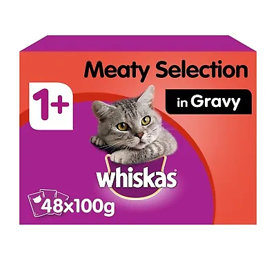 £19.99 • Buy 48 X 100g Whiskas 1+ Adult Wet Cat Food Pouches Mixed Meaty In Gravy