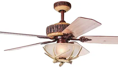 Luxurefan Indoor Rustic Ceiling Fan With Light And 5 Wood Blades Antler Ceiling • $287.51