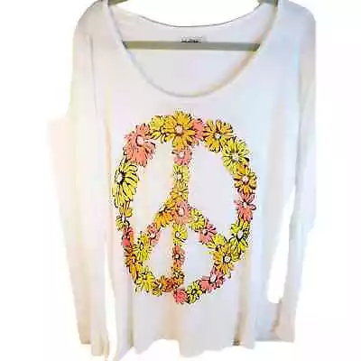 Lauren Moshi Floral Peace Sign Long Sleeve Shirt Size XS New • $38.99