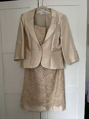 Montage Occasions Gold Formal Strapless Dress & Jacket Set 100% Silk Size 12 • $51