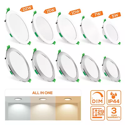 6-48pcs Dimmable Recessed Led Ceiling Light Tri Color Flat Ultra Slim Downlight • £29.99