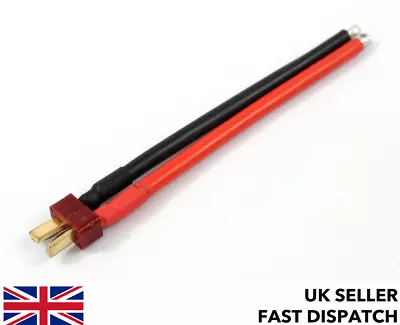 Male Deans T Plug Connector Pigtail/cable 100mm 12 AWG Silicone Wire RC Buggy • £3.50