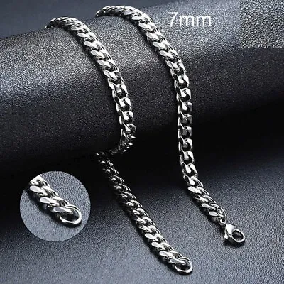 £4.95 • Buy Men Women Chain Silver Gold Black Stainless Steel Cuban Link Pendant Necklace